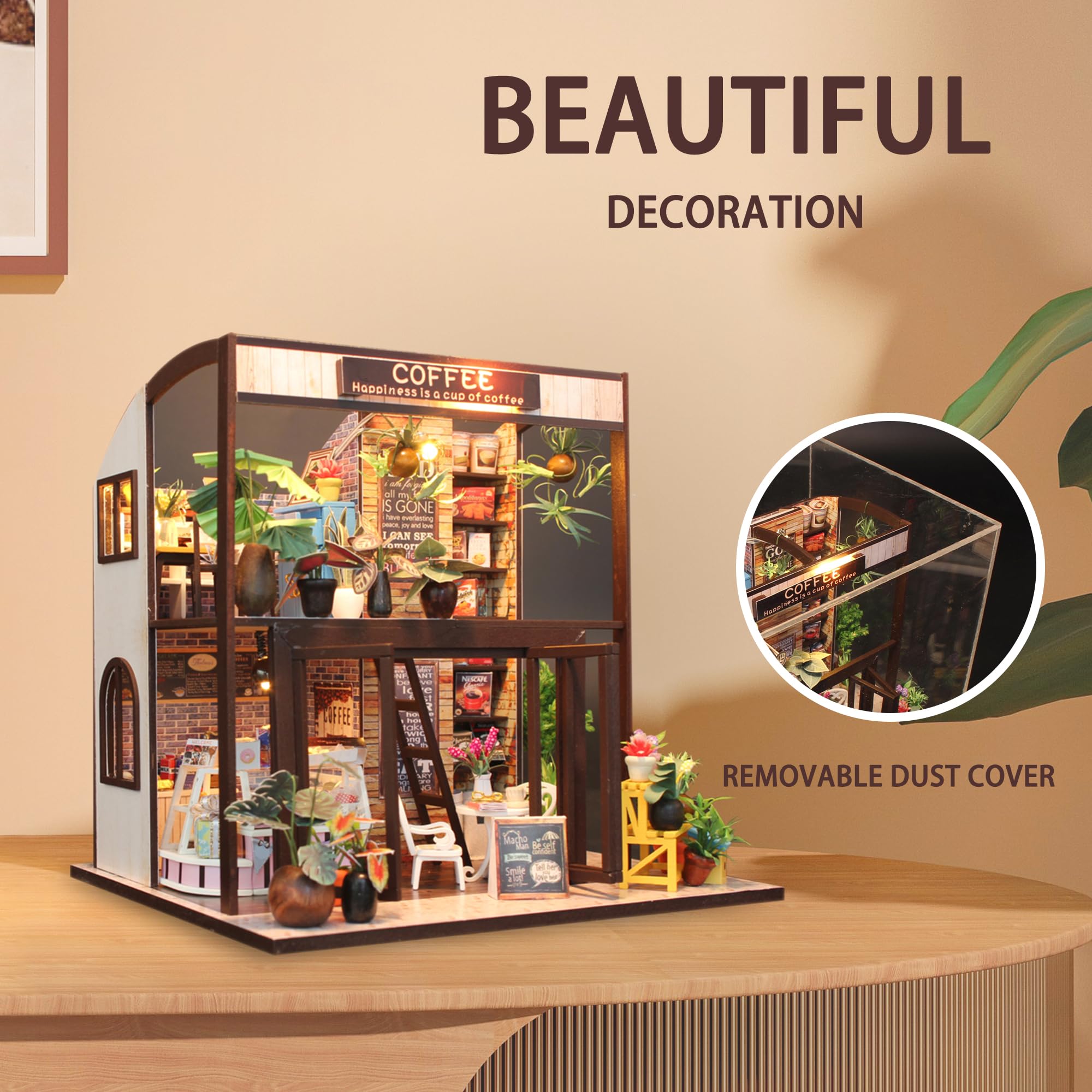 Night display of Flever dollhouse with warm lights for cozy scenes