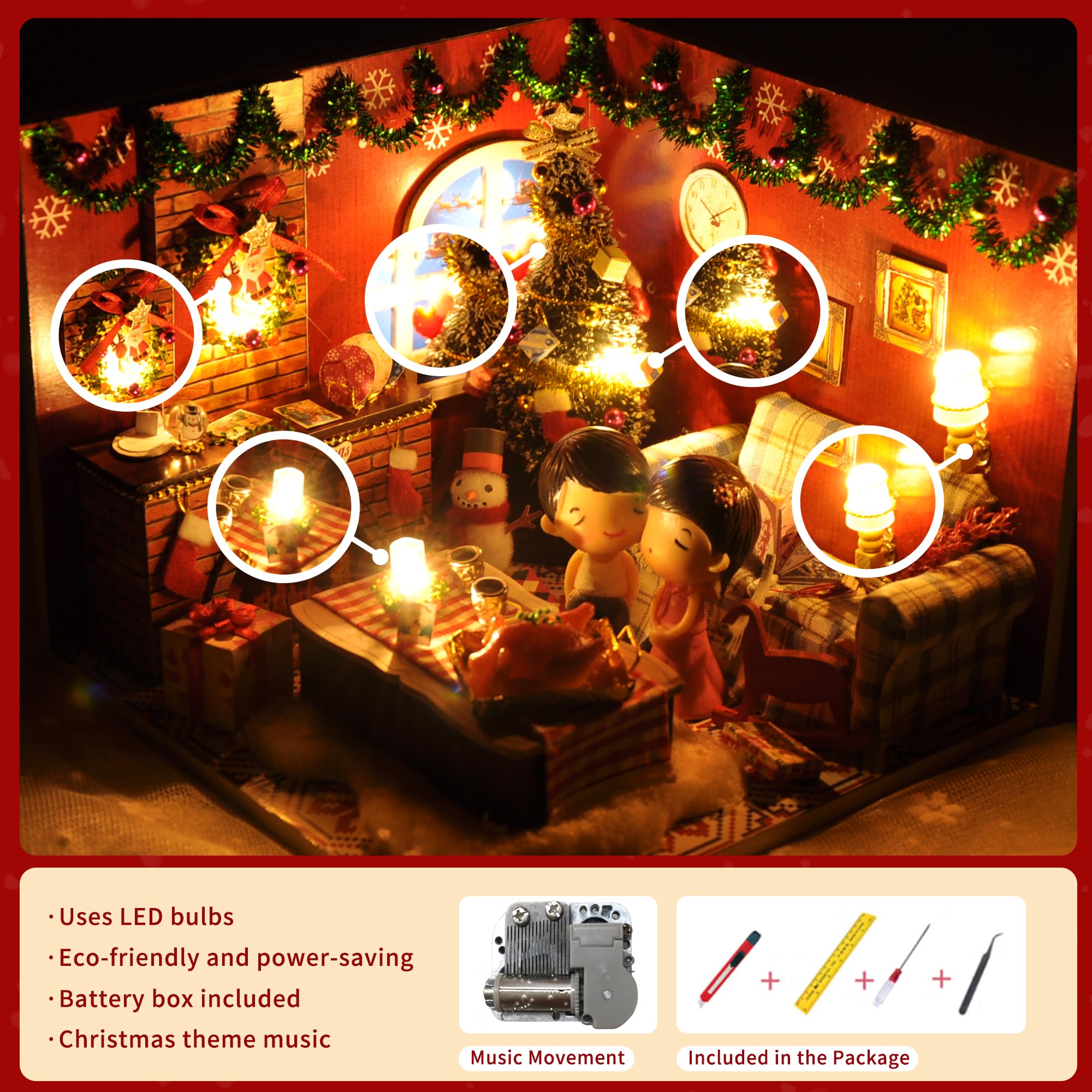 Flever dollhouse kit unboxing photo shows included components ready to assemble.