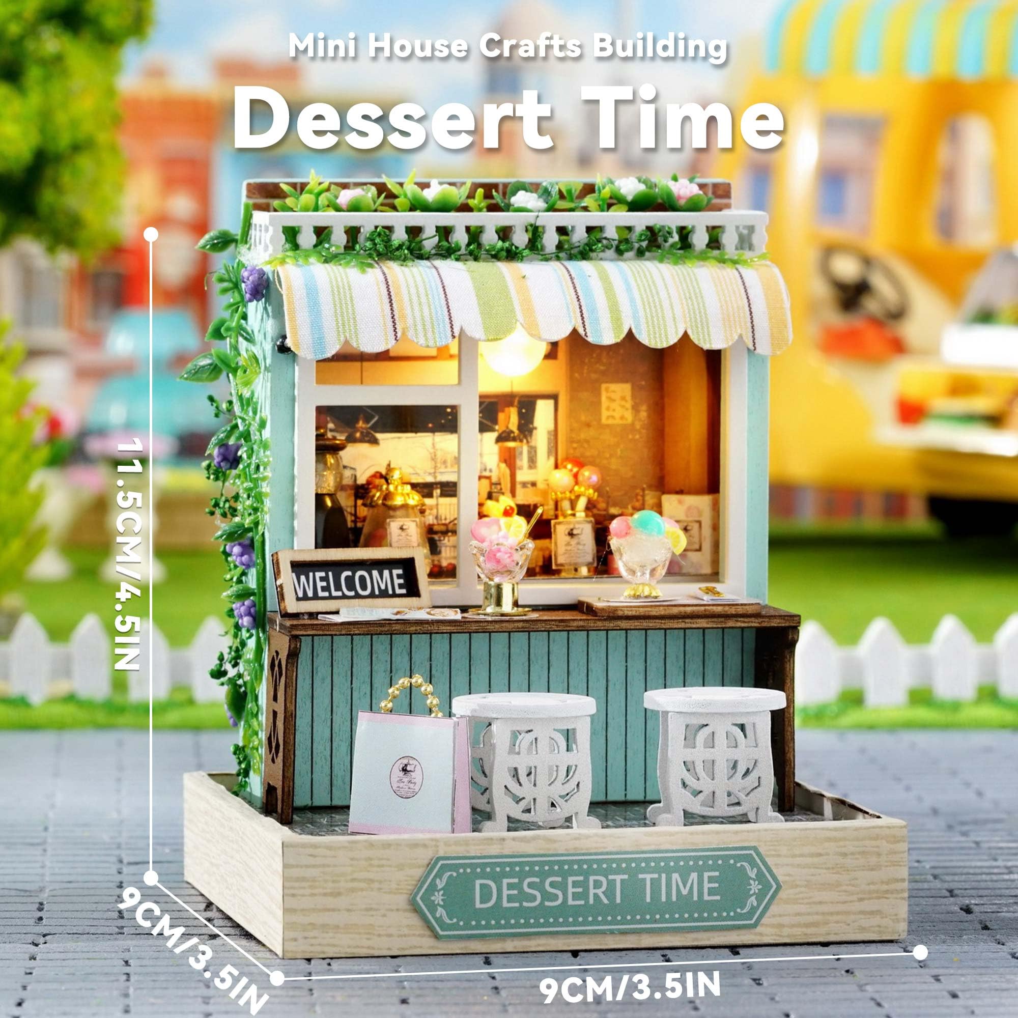Flever Dessert Time finished dollhouse measures 3.5 by 3.5 by 4.5 inches