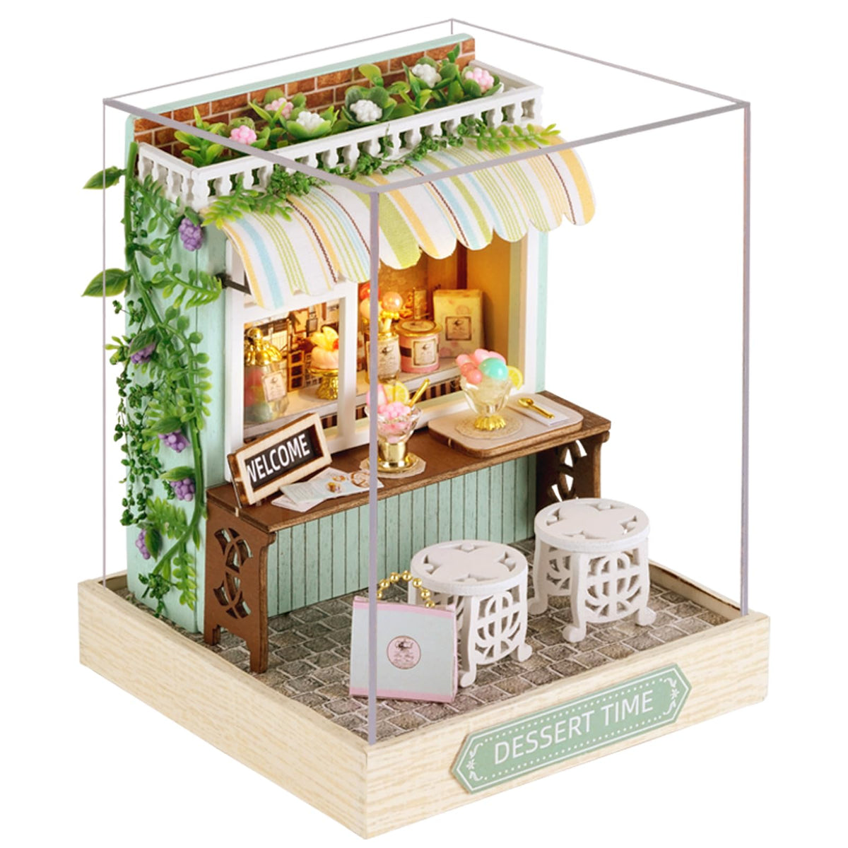 Flever Dessert Time dollhouse assembly kit shows precise house pieces for patient crafting