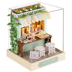 Flever Dessert Time dollhouse assembly kit shows precise house pieces for patient crafting