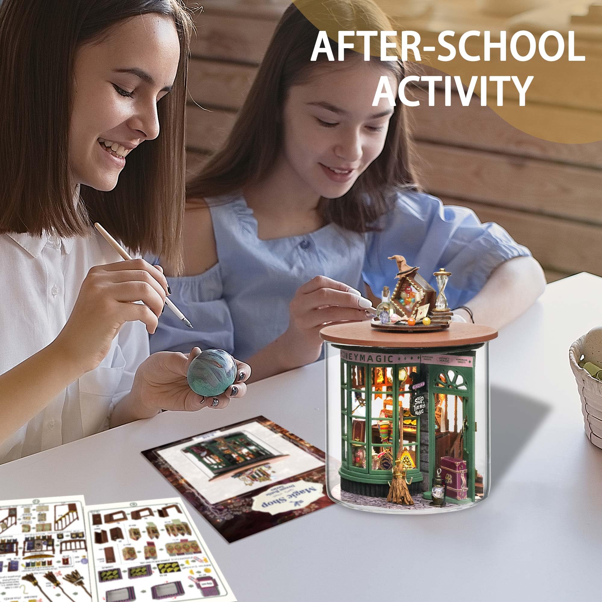 Flever dollhouse kit LED wires add a cozy glow to the scene.