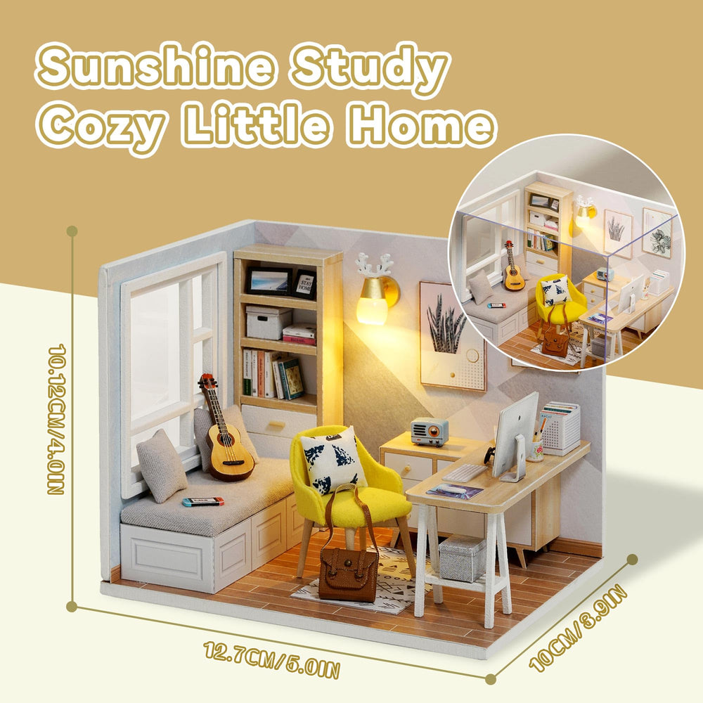 Flever Sunny Study interior with included furniture for realistic miniature display.