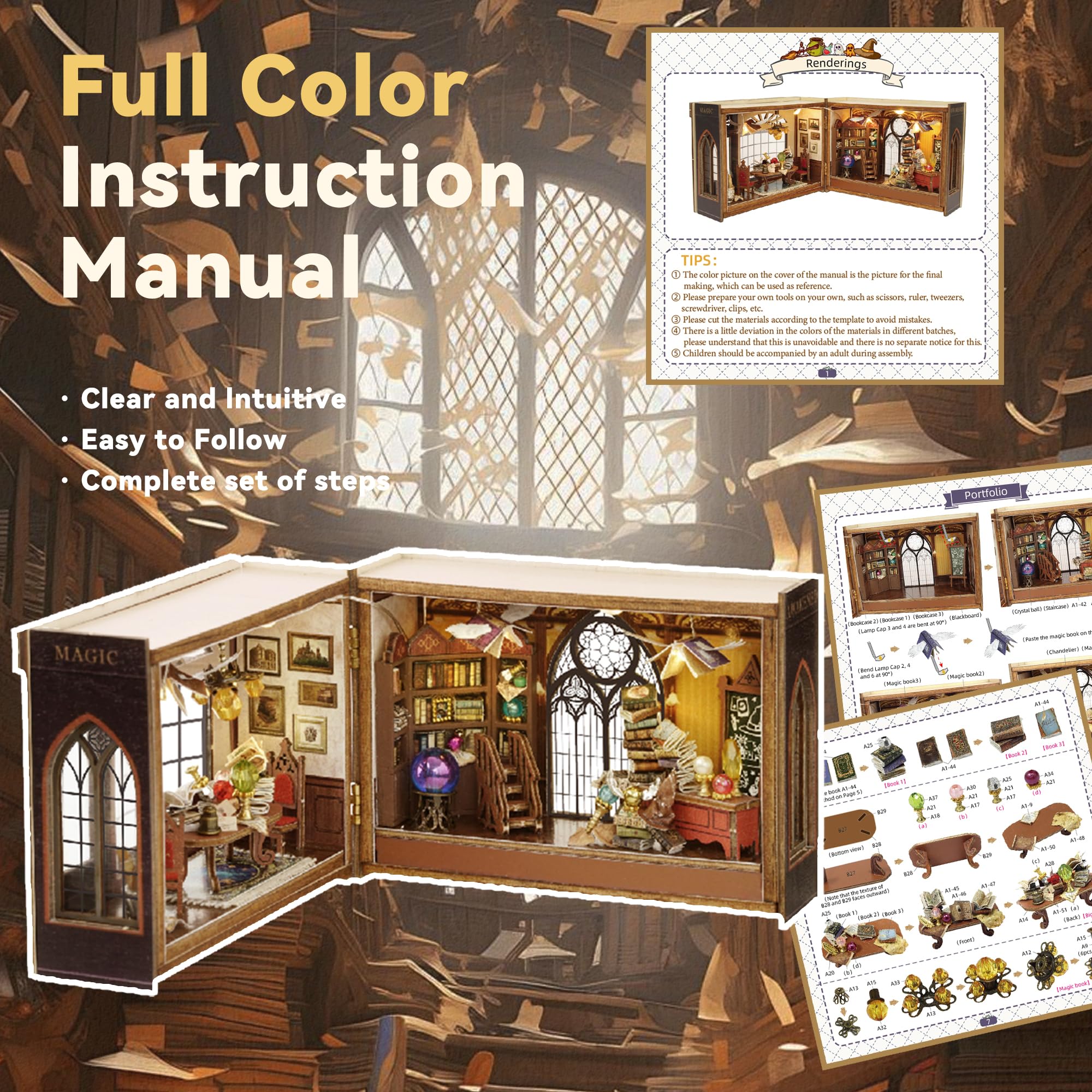 Flever detailed patterns and printed designs enhance the magical classroom theme.