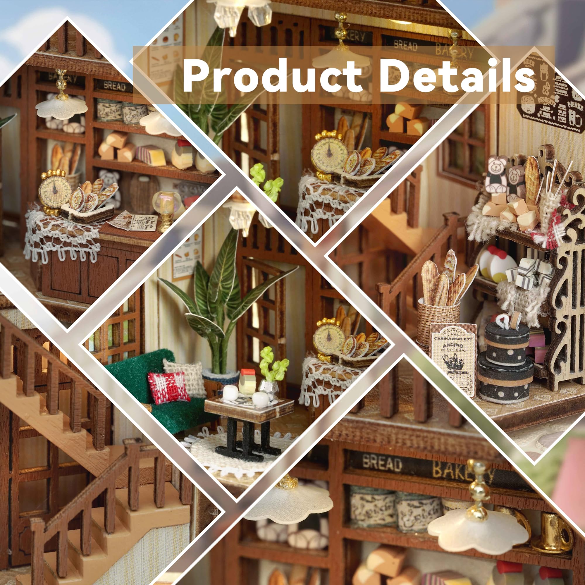 Flever dollhouse retro bakery ambiance evokes warm bread and coffee vibes.