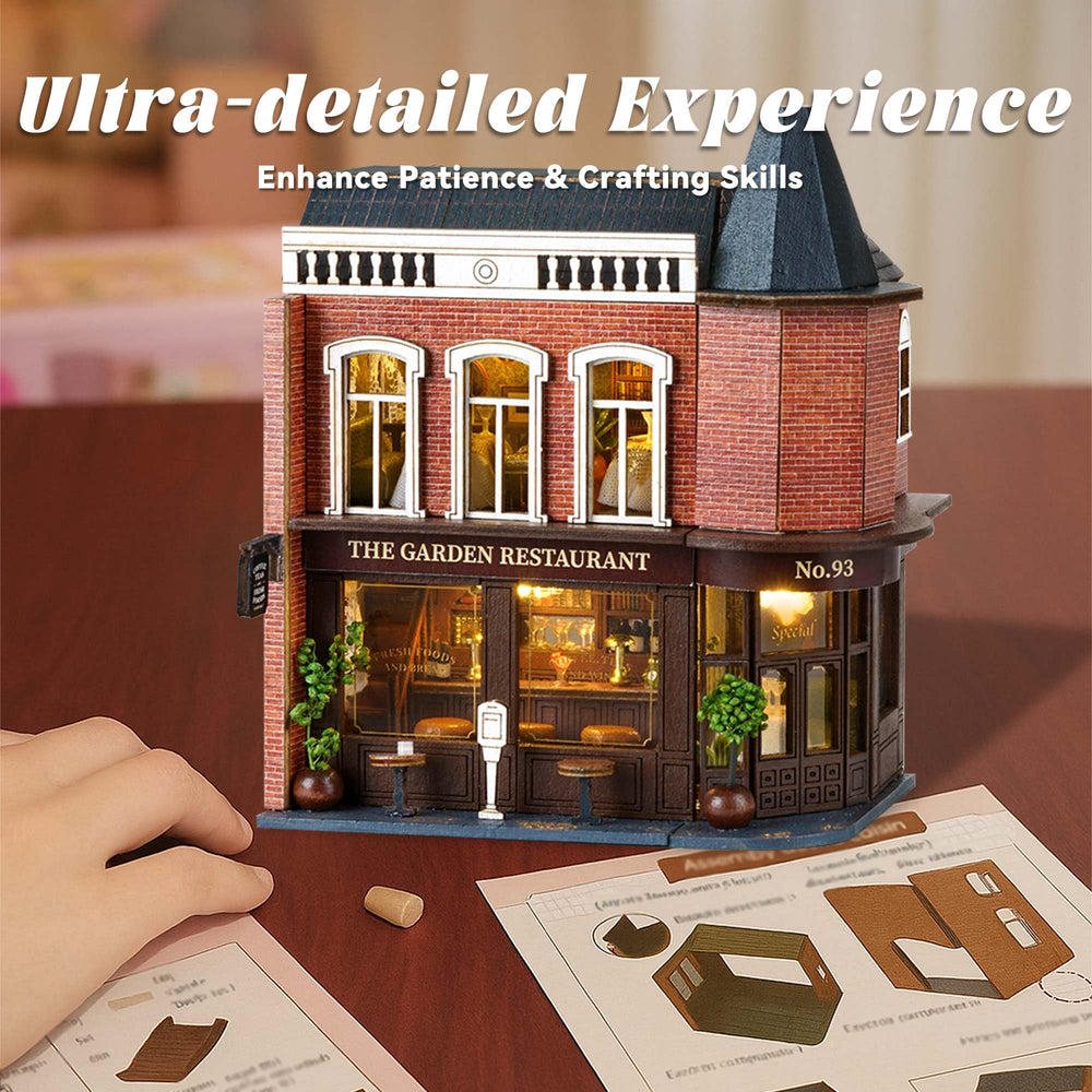 Flever dollhouse toolkit included for precise crafting and assembly.