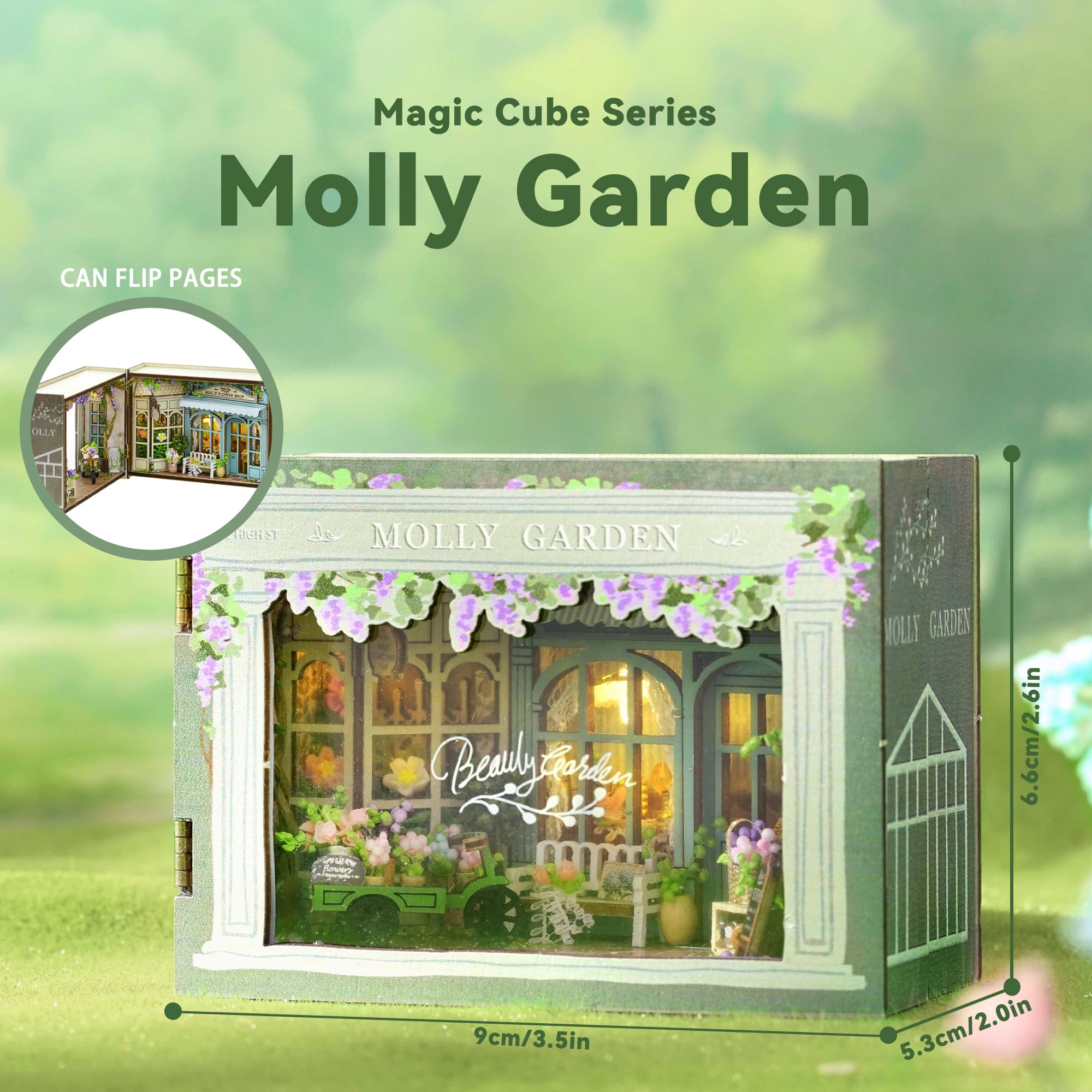 Flever Molly Garden dollhouse kit flower shop scene inspires cozy decor