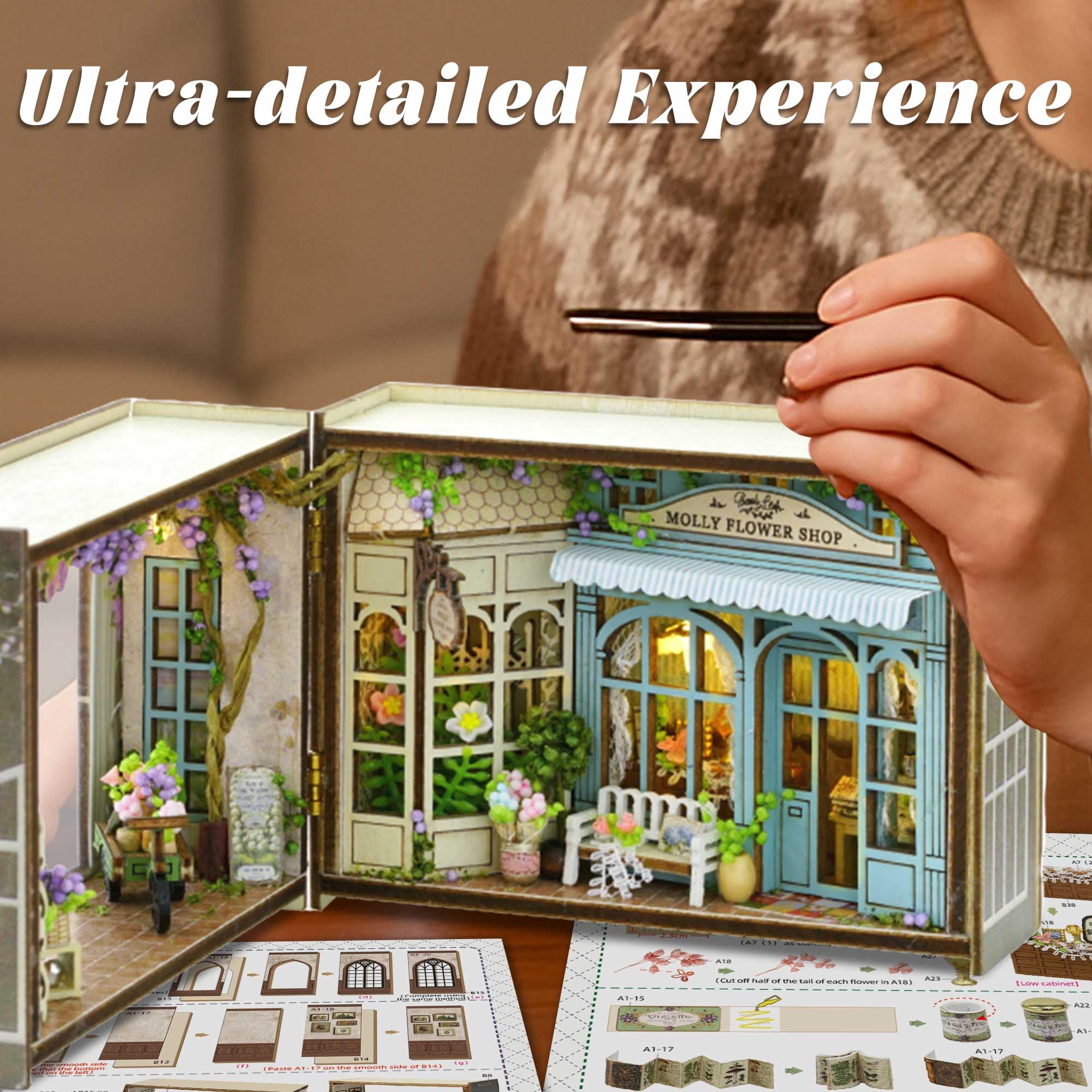 Flever Molly Garden dollhouse kit printed pattern shapes enhance display options