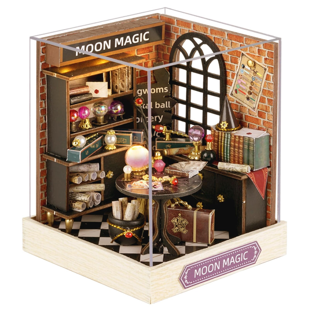 Flever Moon Magic dollhouse front view for a romantic display and bedside decor