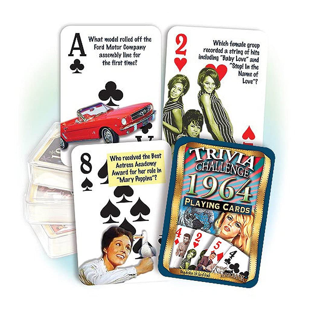 Flickback 1964 trivia playing cards for engaging birthday or anniversary game nights.