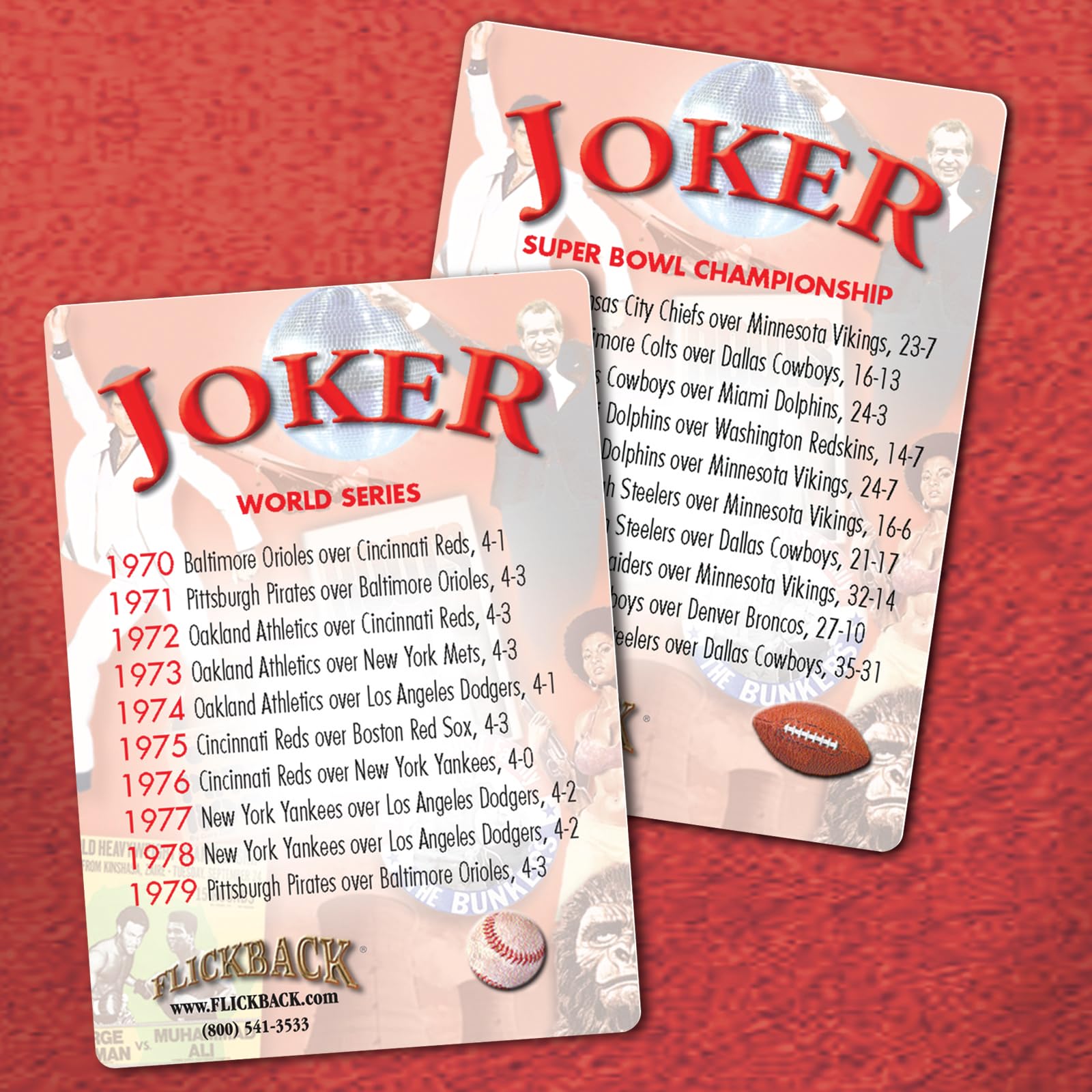 Flickback 1975 card back design emphasizes readability for quick play