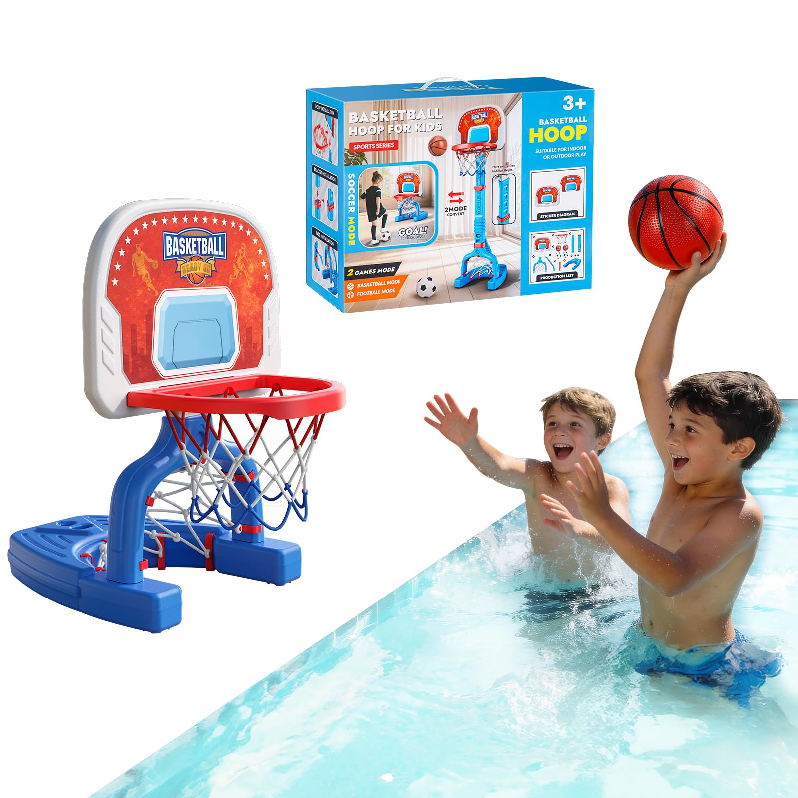FLMAQE 2-in-1 soccer and basketball goal for indoor and outdoor fun