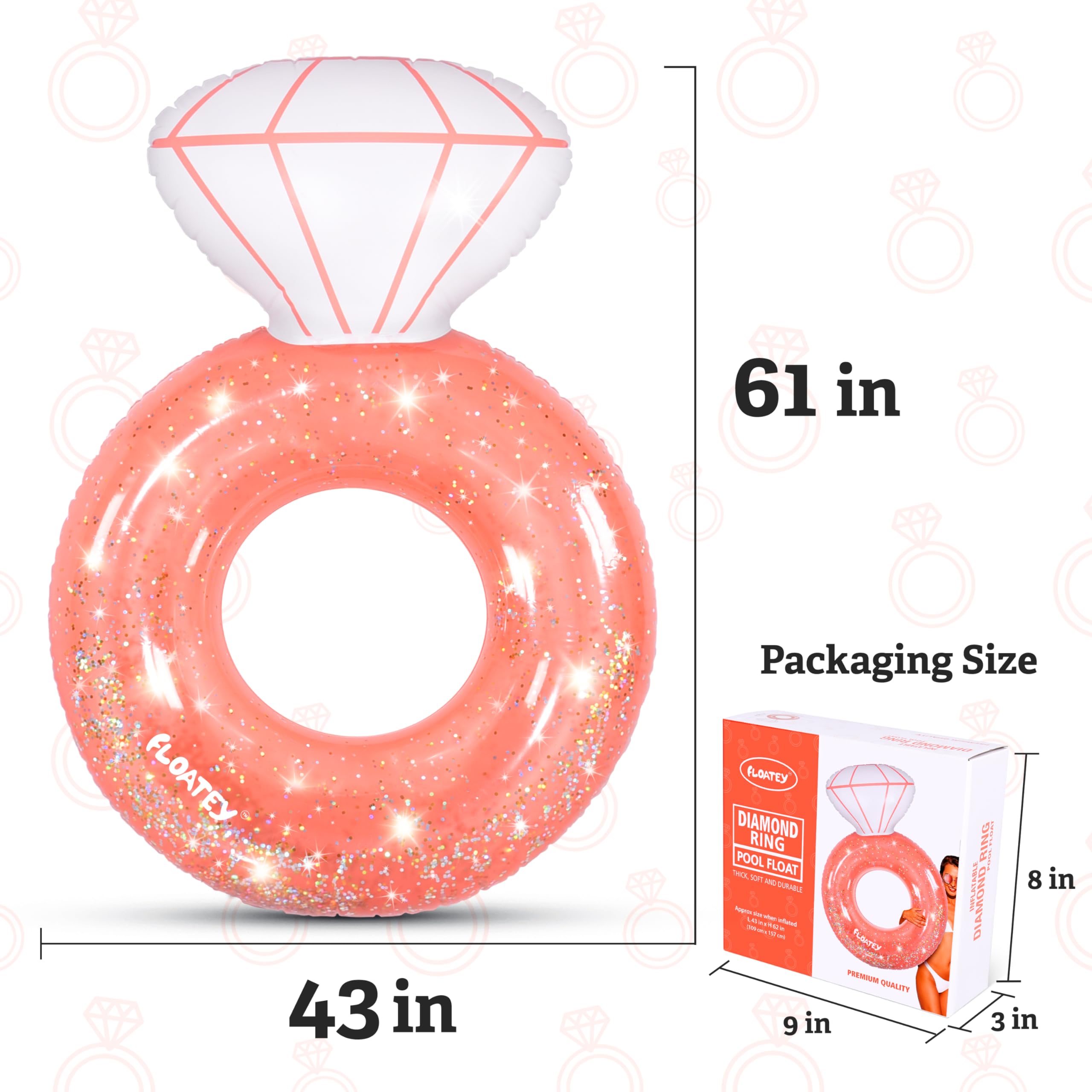 Floatey 61x43 inch diamond ring float supports adults comfortably