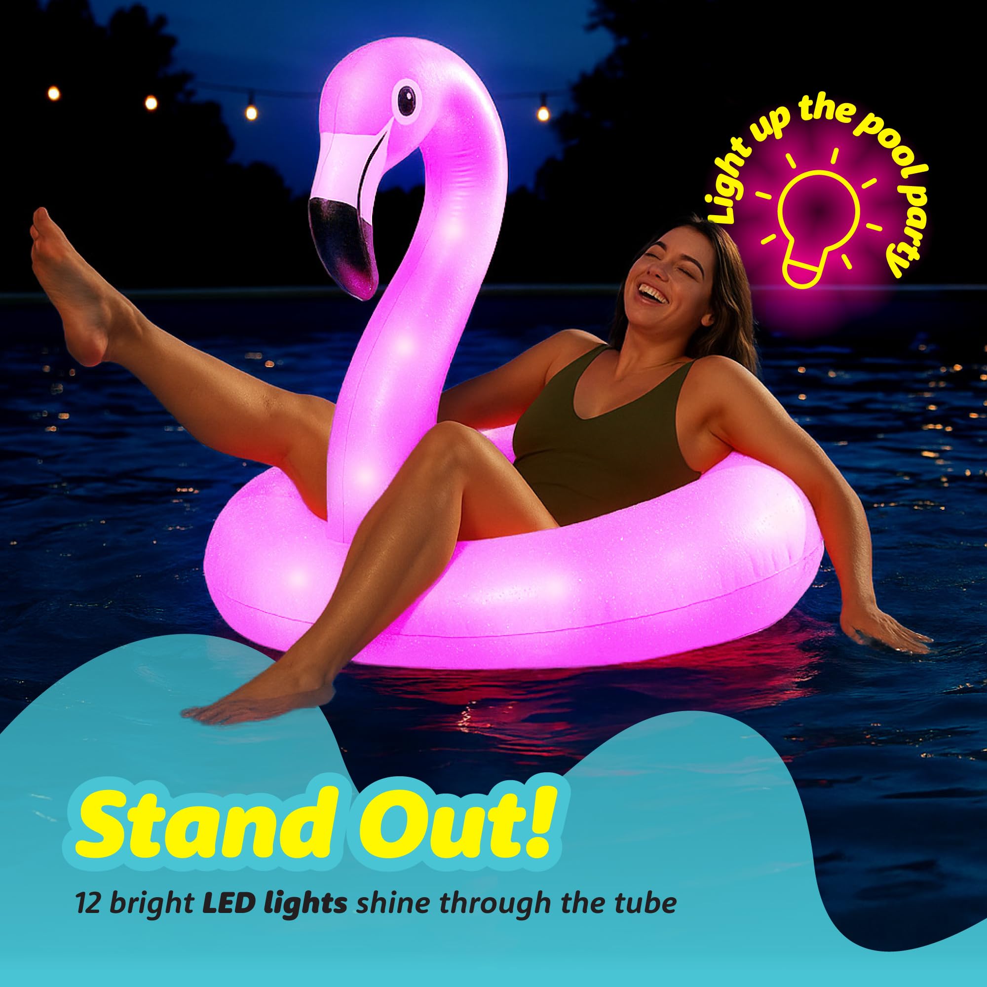 Floatify Flamingo pool float adult size 43 inches for lounging.