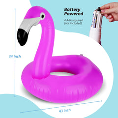 Floatify Flamingo LED float creates tropical party centerpiece by pool.