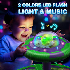 Flooyes dinosaur sit and spin setup image highlights easy assembly and ready-to-play design.