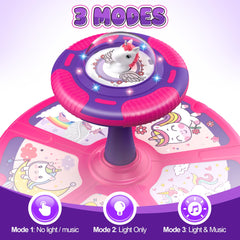 Flooyes unicorn toy spins indoors or outdoors for versatile toddler play