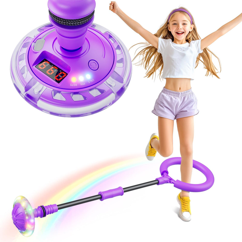 Flooyes skip ball with LED count display shows jumps and calories for kids.