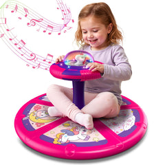 Flooyes unicorn sit-and-spin toy for toddlers with bright lights encourages imaginative play