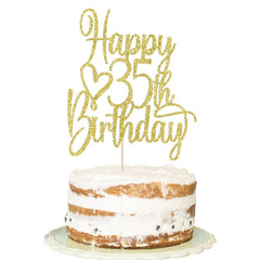 Florcmet gold glitter 35th cake topper—front view adds festive sparkle.
