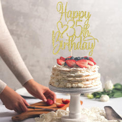 Florcmet cake topper—gold glitter with food-grade bamboo stick provides safe dessert decoration.