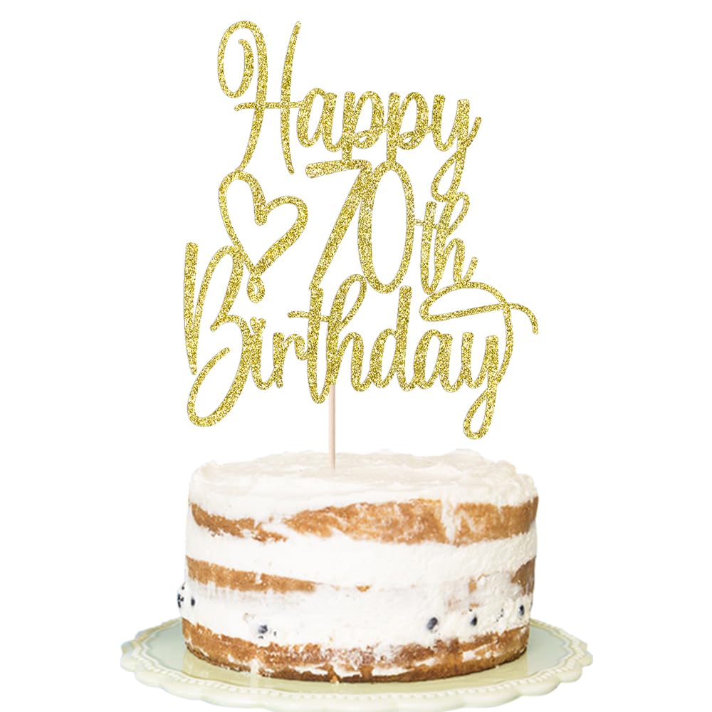 Florcmet gold glitter 70th birthday cake topper on a cake for celebration