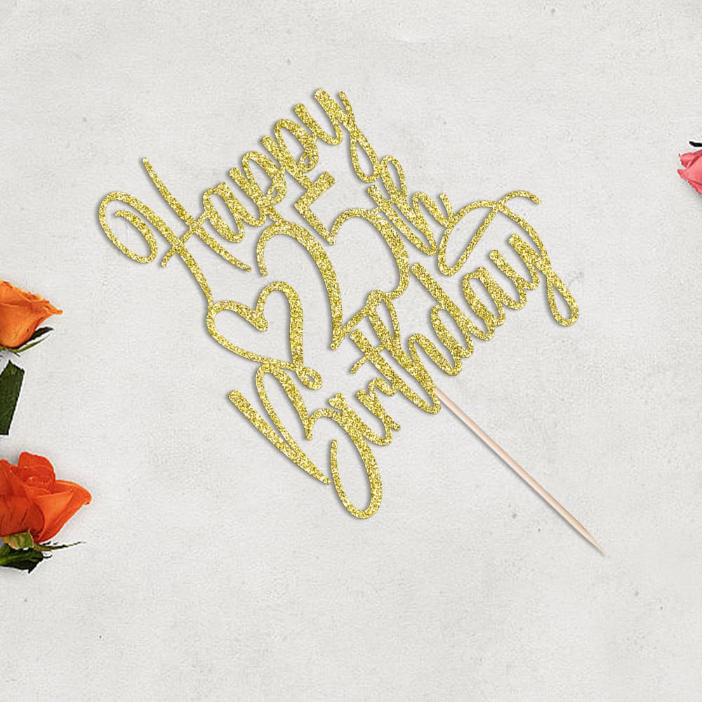 Florcmet gold glitter topper on cake closeup enhances visual appeal.