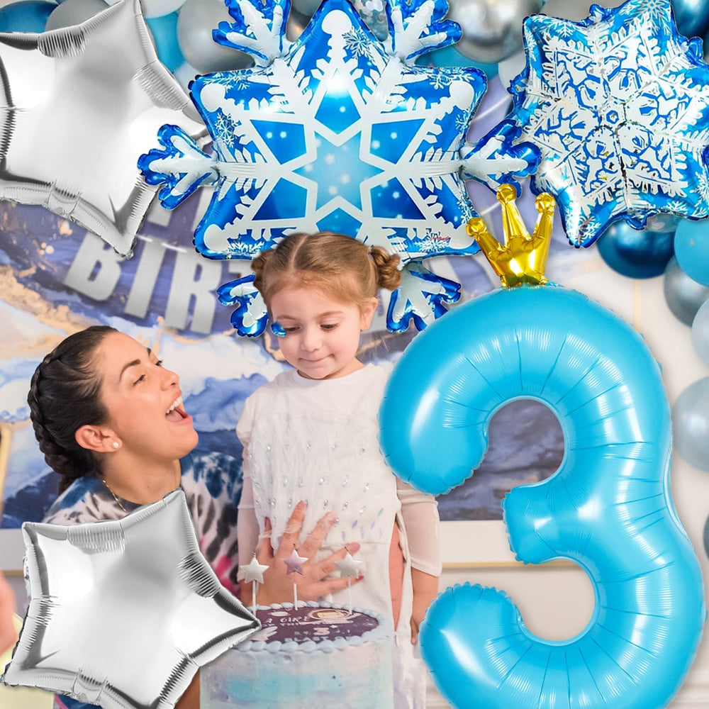 Florisland blue snowflake balloons brighten Frozen themed photo areas