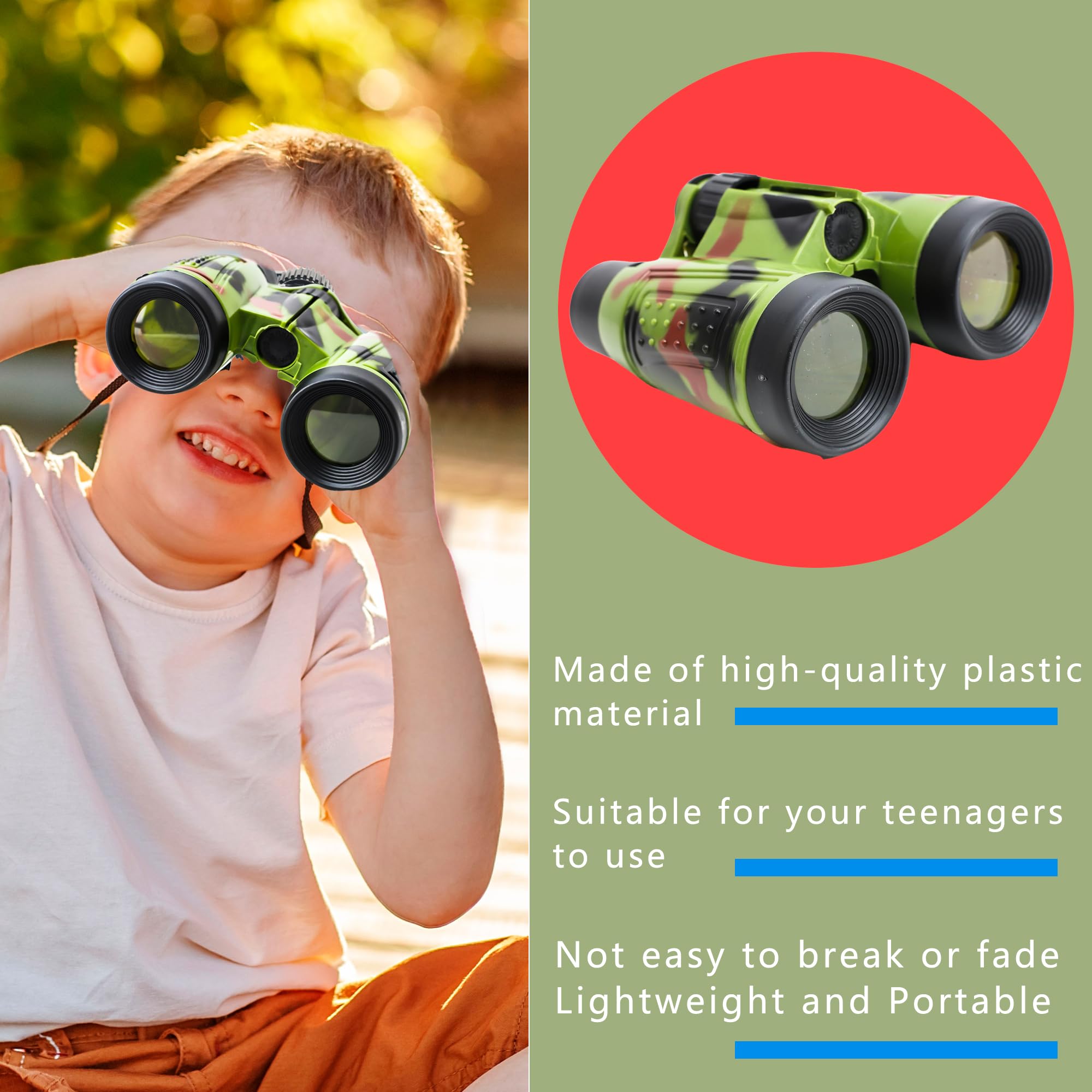 Flotory safari binoculars camouflage in a natural outdoor scene with 2x magnification.