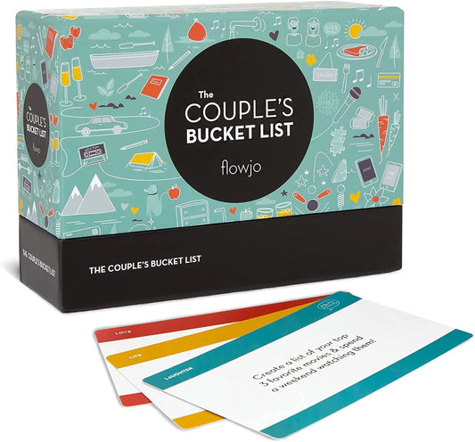 Flowjo couple bucket list game box showcases premium packaging for cozy date nights.