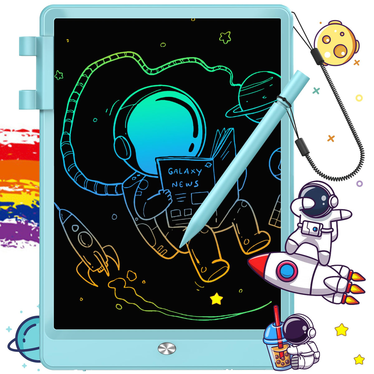 FLUESTON LCD Writing Tablet front view for mess-free, kid-friendly drawing.