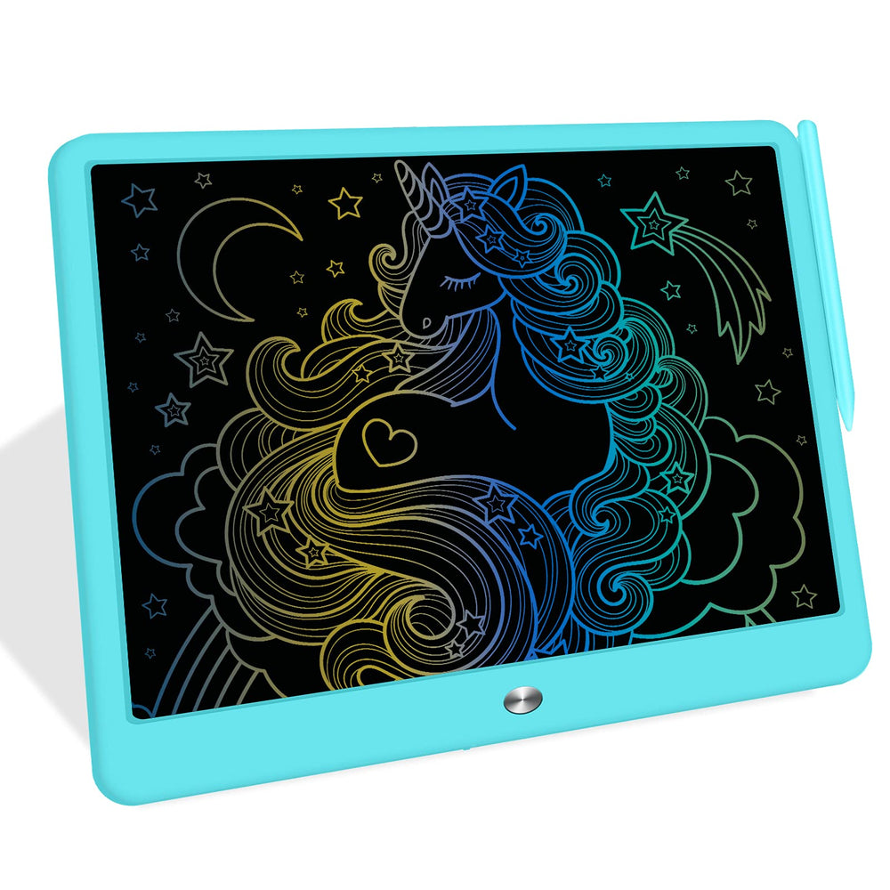 FLUESTON LCD writing tablet front view blue with large drawing area for kids' creativity