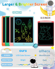 FLUESTON LCD writing tablet showing colorful lines as a child doodles.