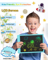 FLUESTON LCD writing tablet in use with a kid painting on a table for portable learning.