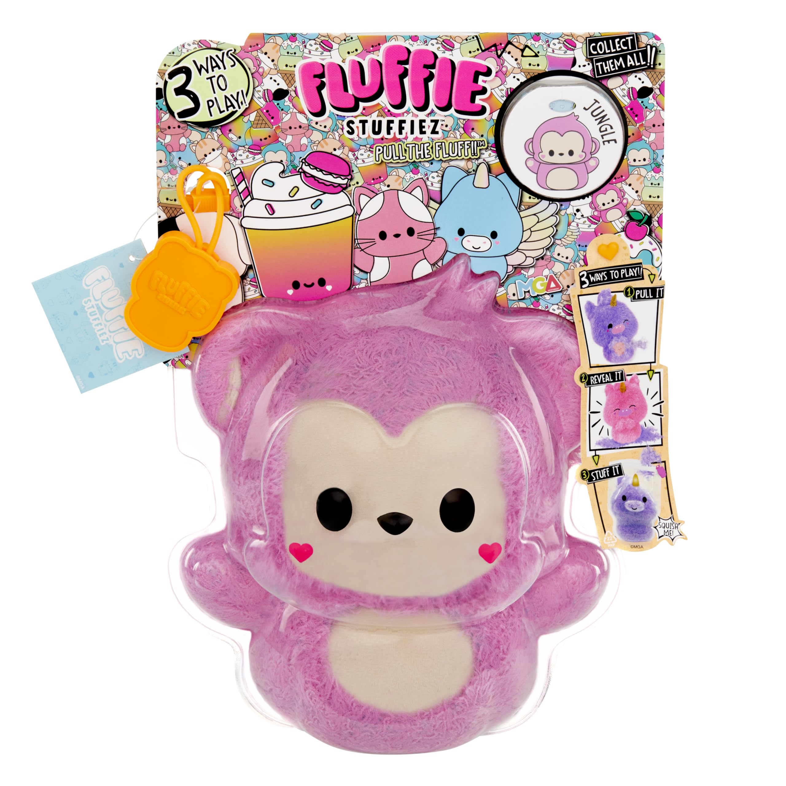 Fluffie Stuffiez Monkey small collectible—pull to reveal a surprise character for imaginative play