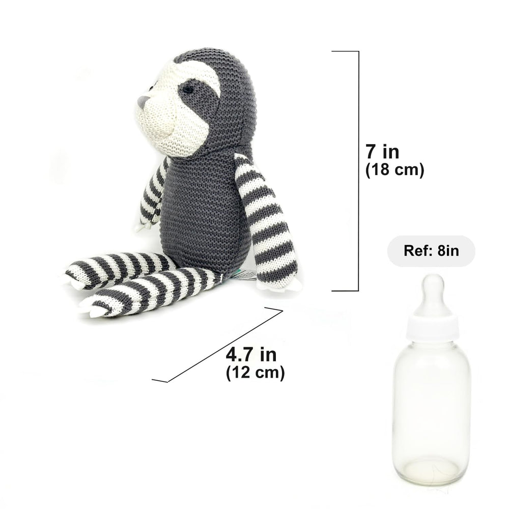 FLUFFYFUN sloth plush organic cotton close-up showing soft fabric for baby skin