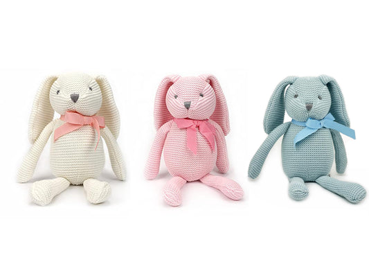 FLUFFYFUN bunny rabbit plush three-pack, ultra-soft organic cotton for newborn snuggles.