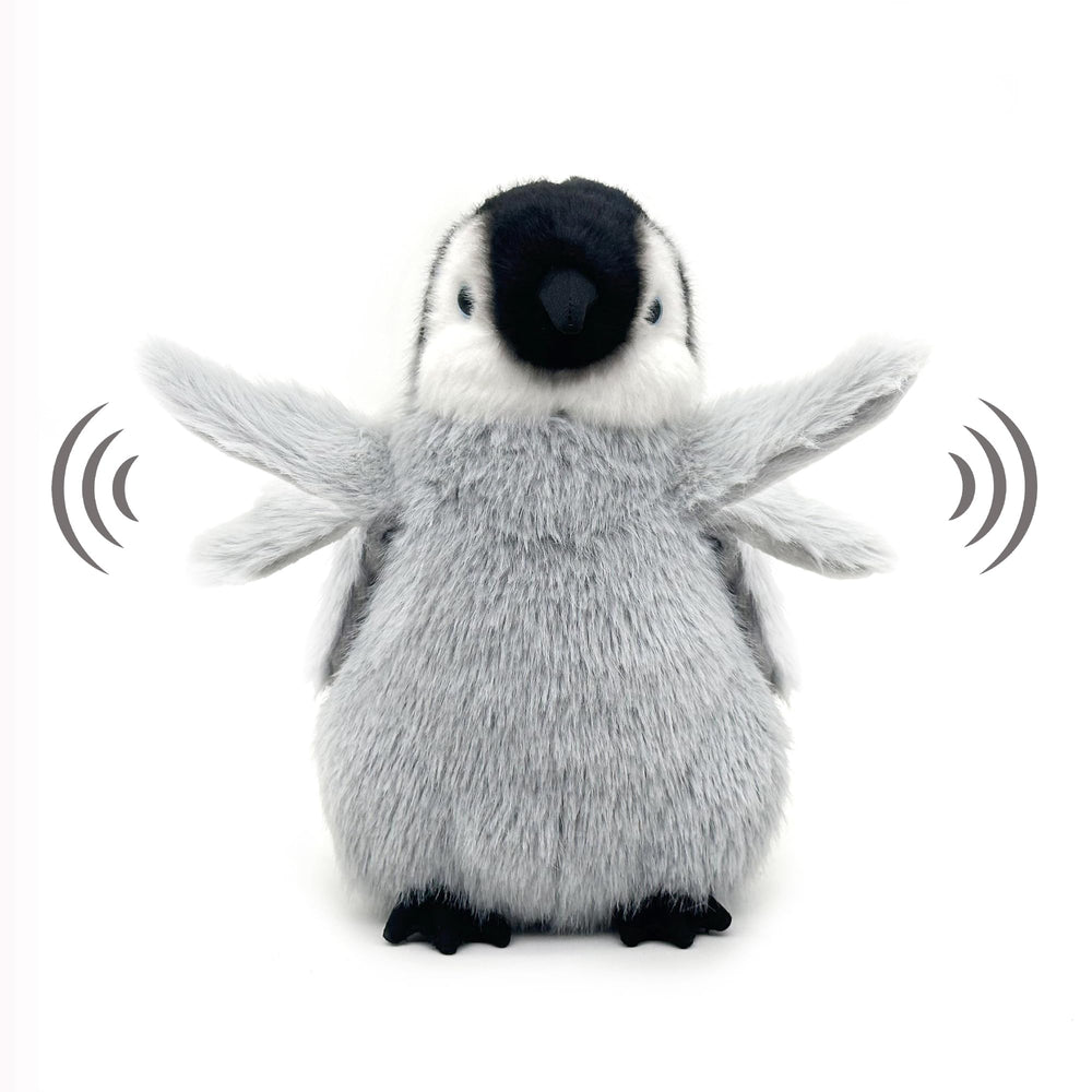 FLUFFYFUN flapping-wing penguin plush front view, inviting cuddle and imaginative play.
