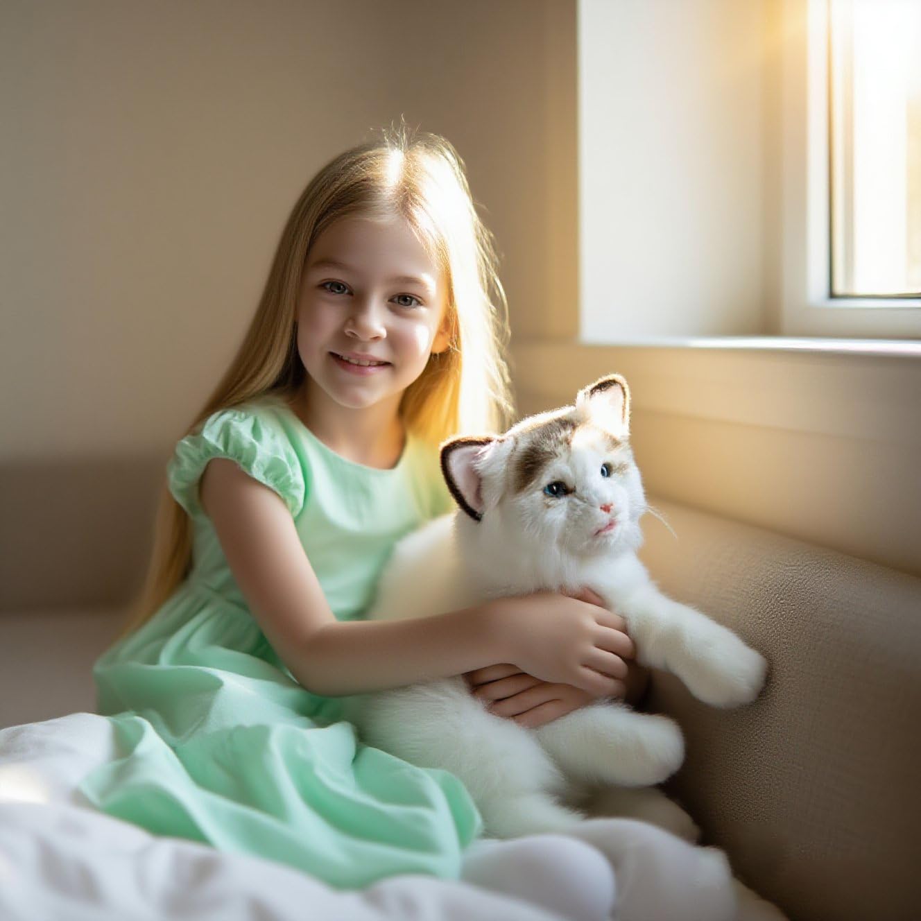 FLUFFYFUN interactive cat responds to touch with blinking eyes and sounds