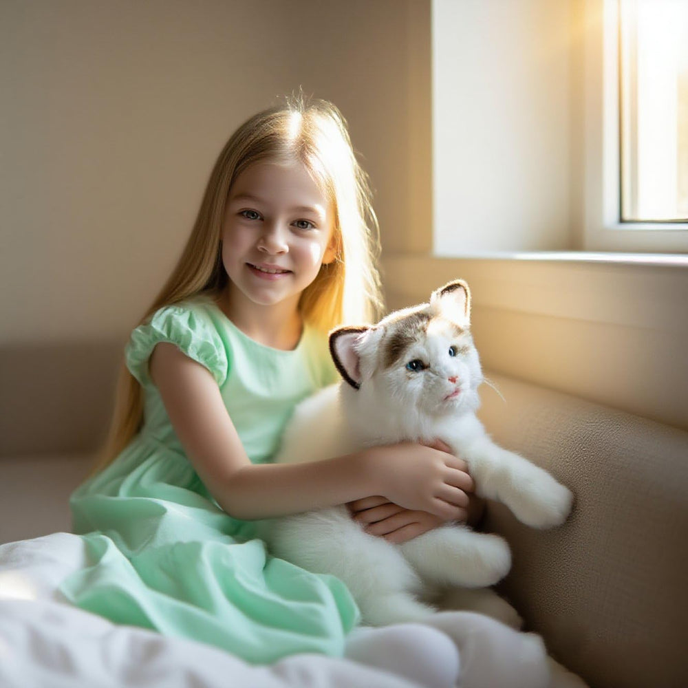 FLUFFYFUN interactive cat responds to touch with blinking eyes and sounds