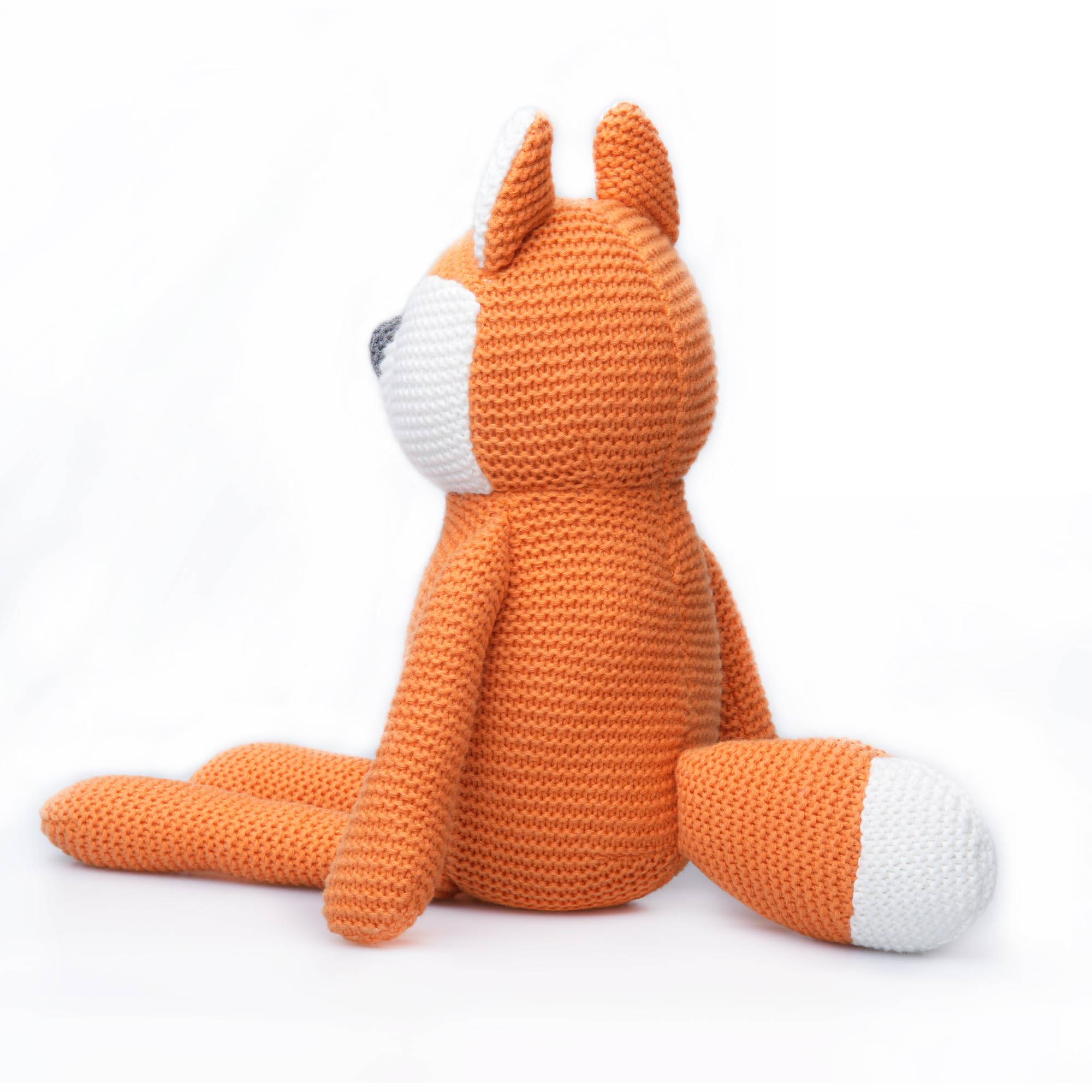 FLUFFYFUN Orange Fox Plush Toy ears closeup, showcasing soft organic cotton texture.