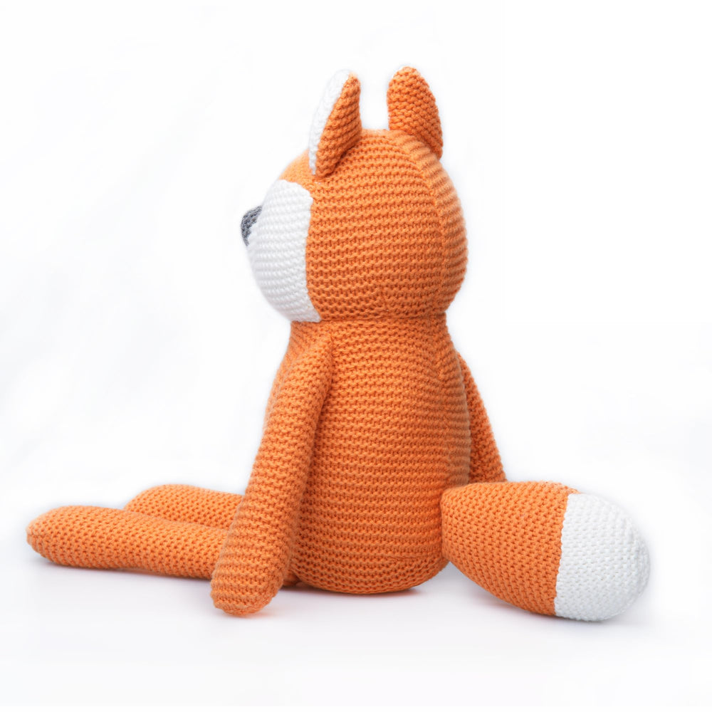 FLUFFYFUN Orange Fox Plush Toy ears closeup, showcasing soft organic cotton texture.