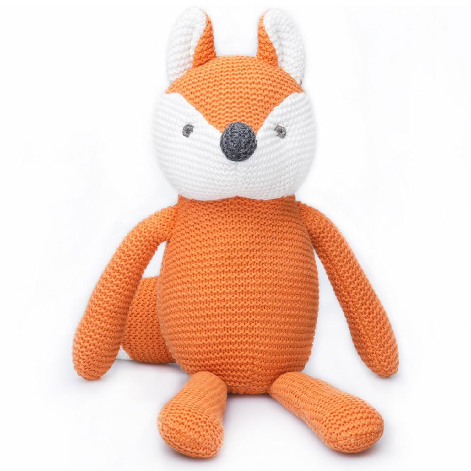 FLUFFYFUN Orange Fox Plush Toy front view, 100% organic cotton softness for newborns.