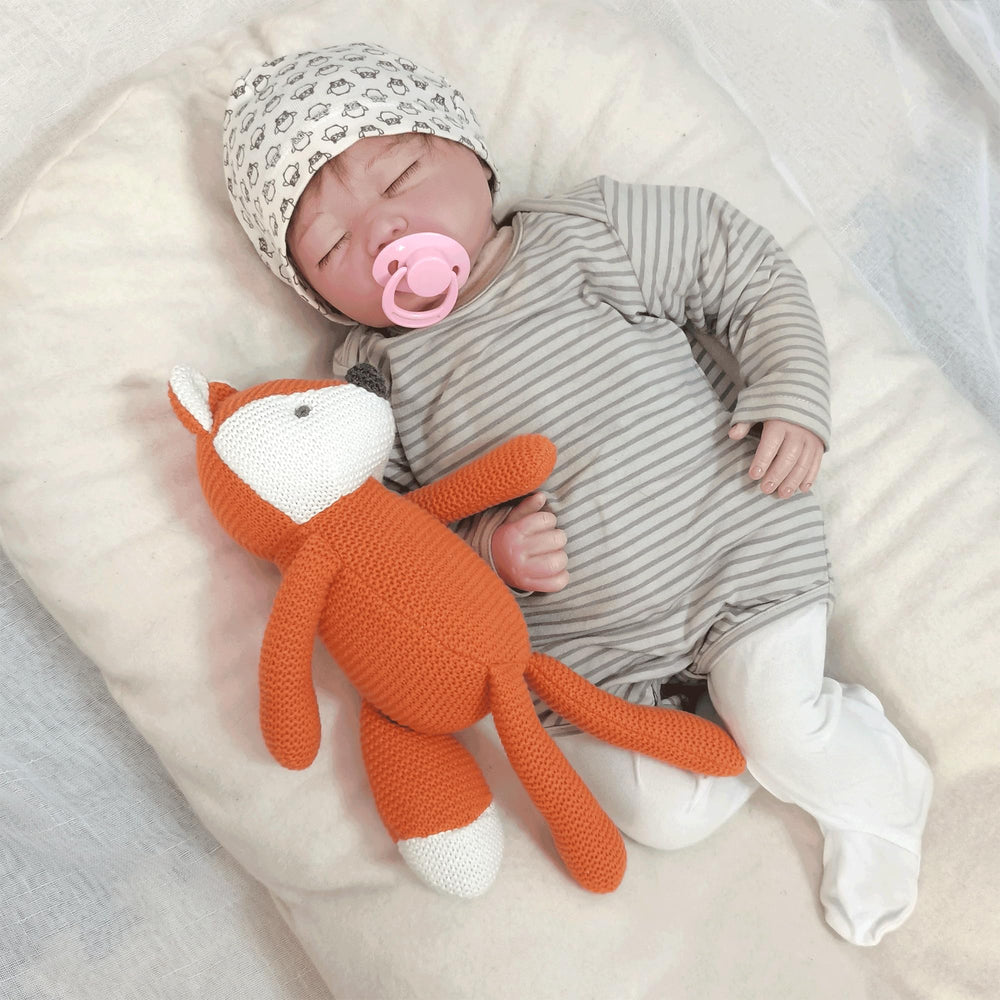 FLUFFYFUN Orange Fox Plush Toy full length, 12 inches of gentle snuggle charm.
