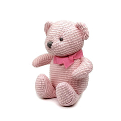 FluffyFun organic cotton pink teddy closeup showing plush fur and safe stitching.