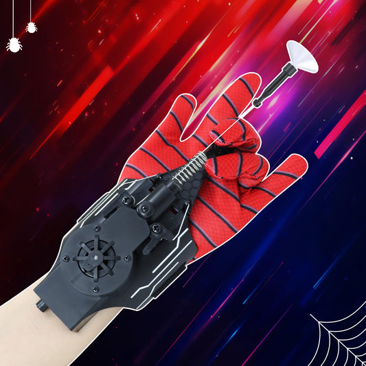 Flustime Spider Web Shooter black action pose demonstrates deployable webs for play