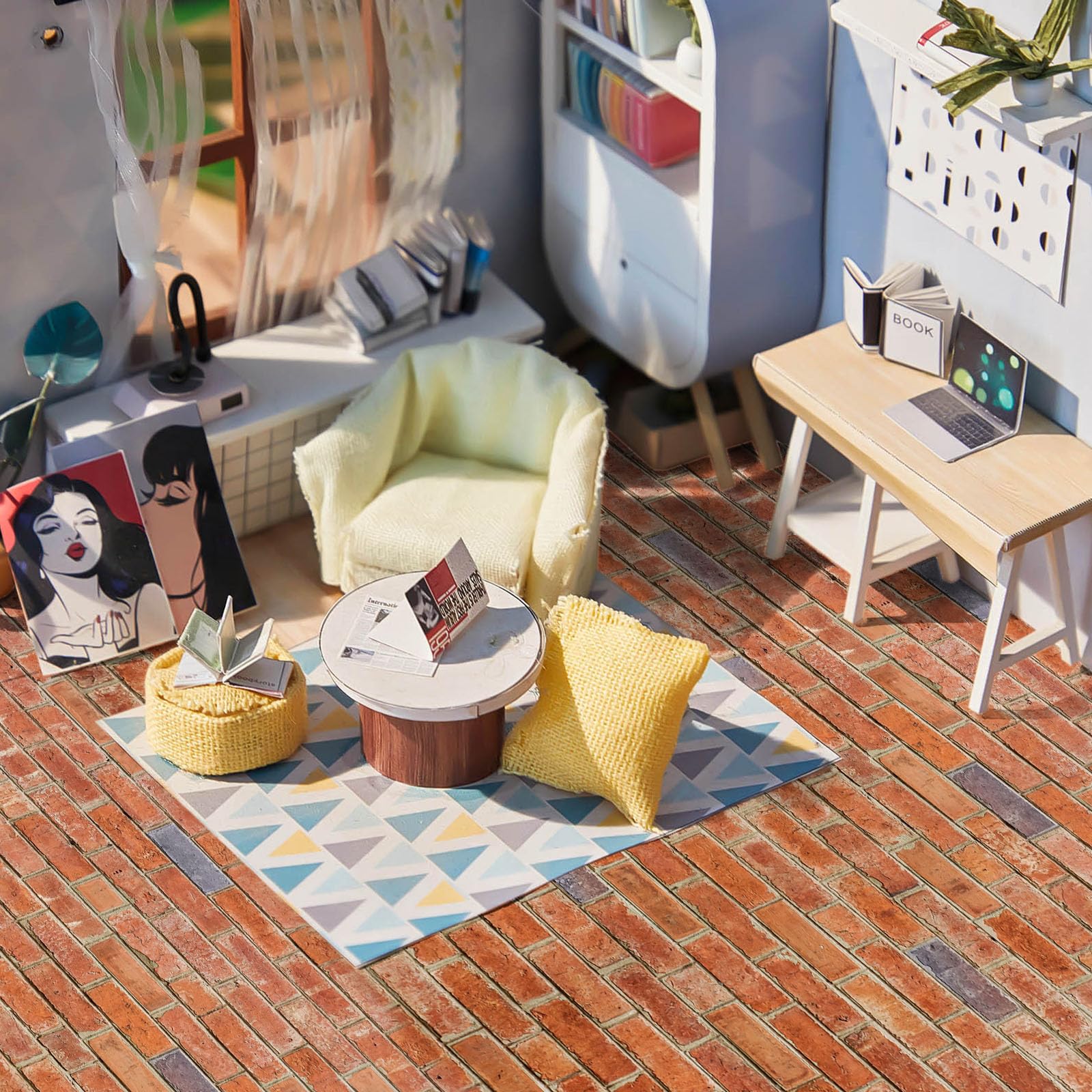 Flutesan brick-textured flooring sheet for quick, realistic mini floors.