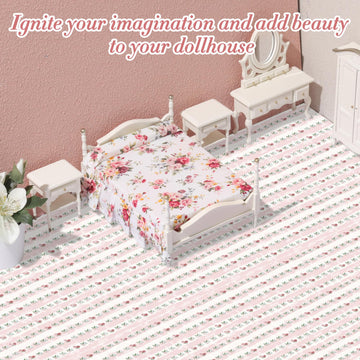 Flutesan dollhouse wallpaper closeup shows soft floral texture.