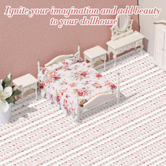 Flutesan dollhouse wallpaper closeup shows soft floral texture.