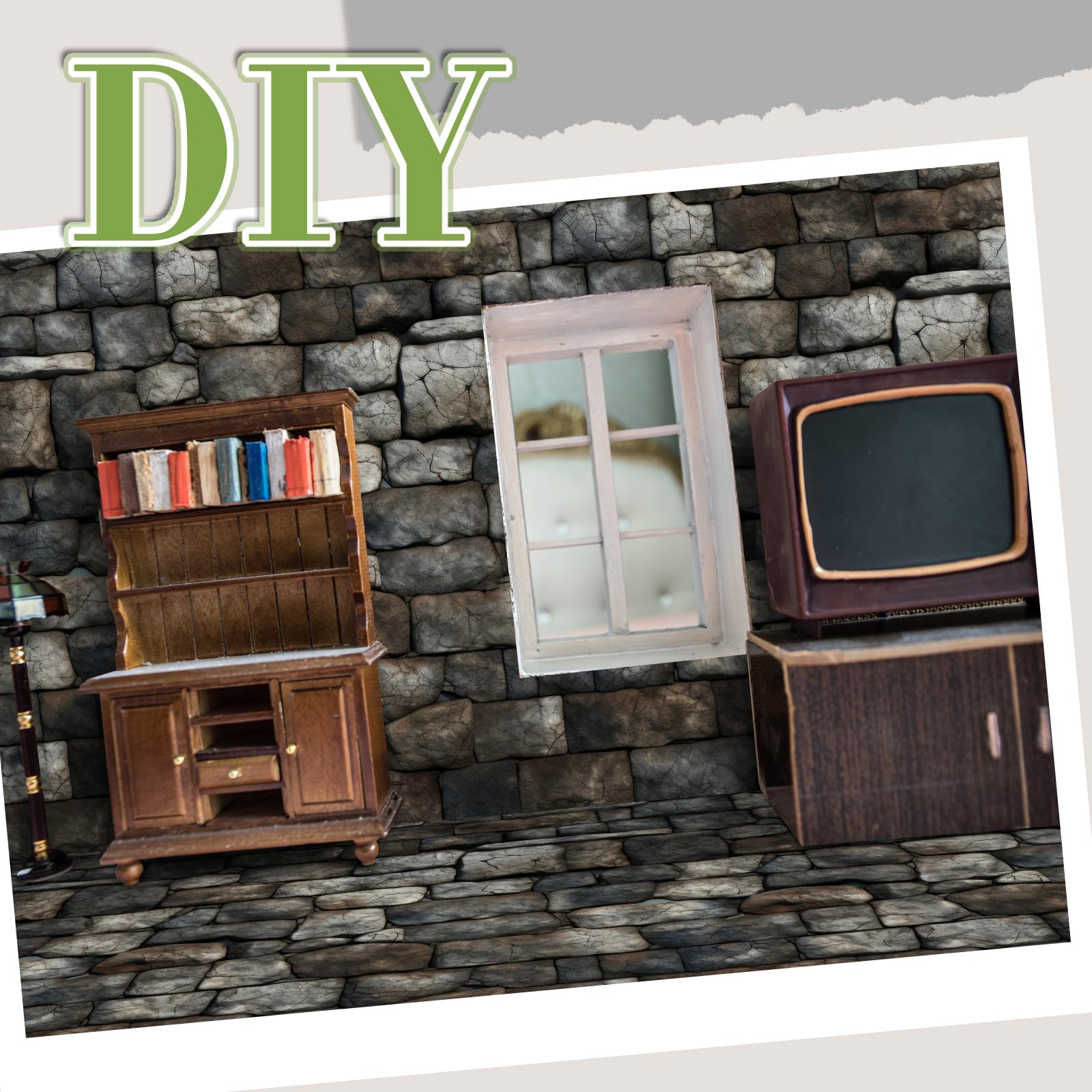 Flutesan stone-pattern wallpaper sheet can be trimmed for precise fits.